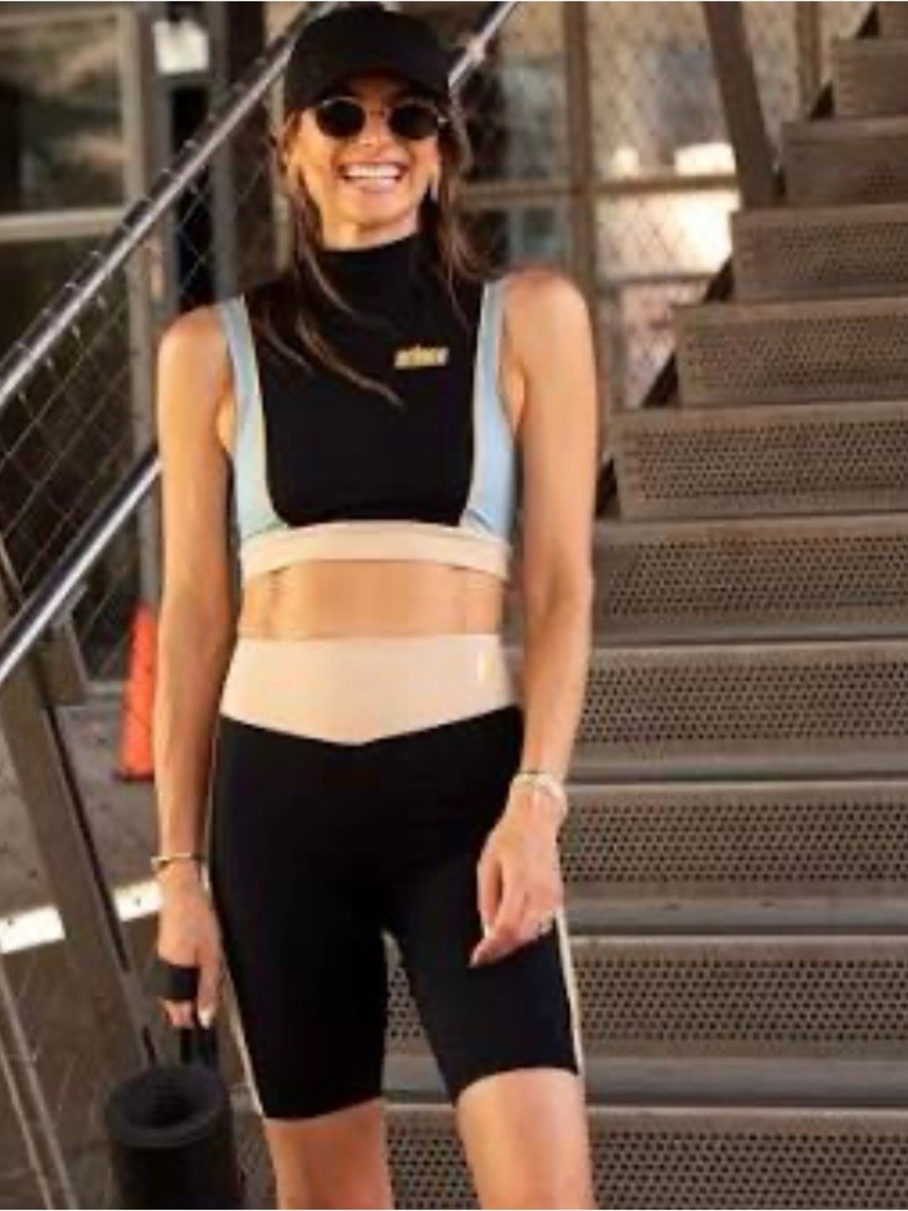 Prince x Melissa Wood Health Black, Light Blue & Tan Sleeveless Crop Top
